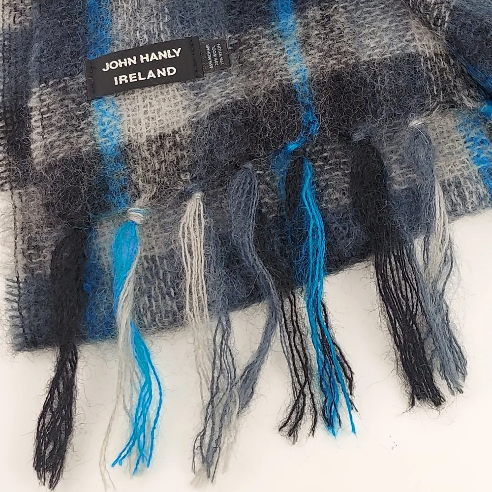 John Hanly Ireland Plaid Mohair Scarf